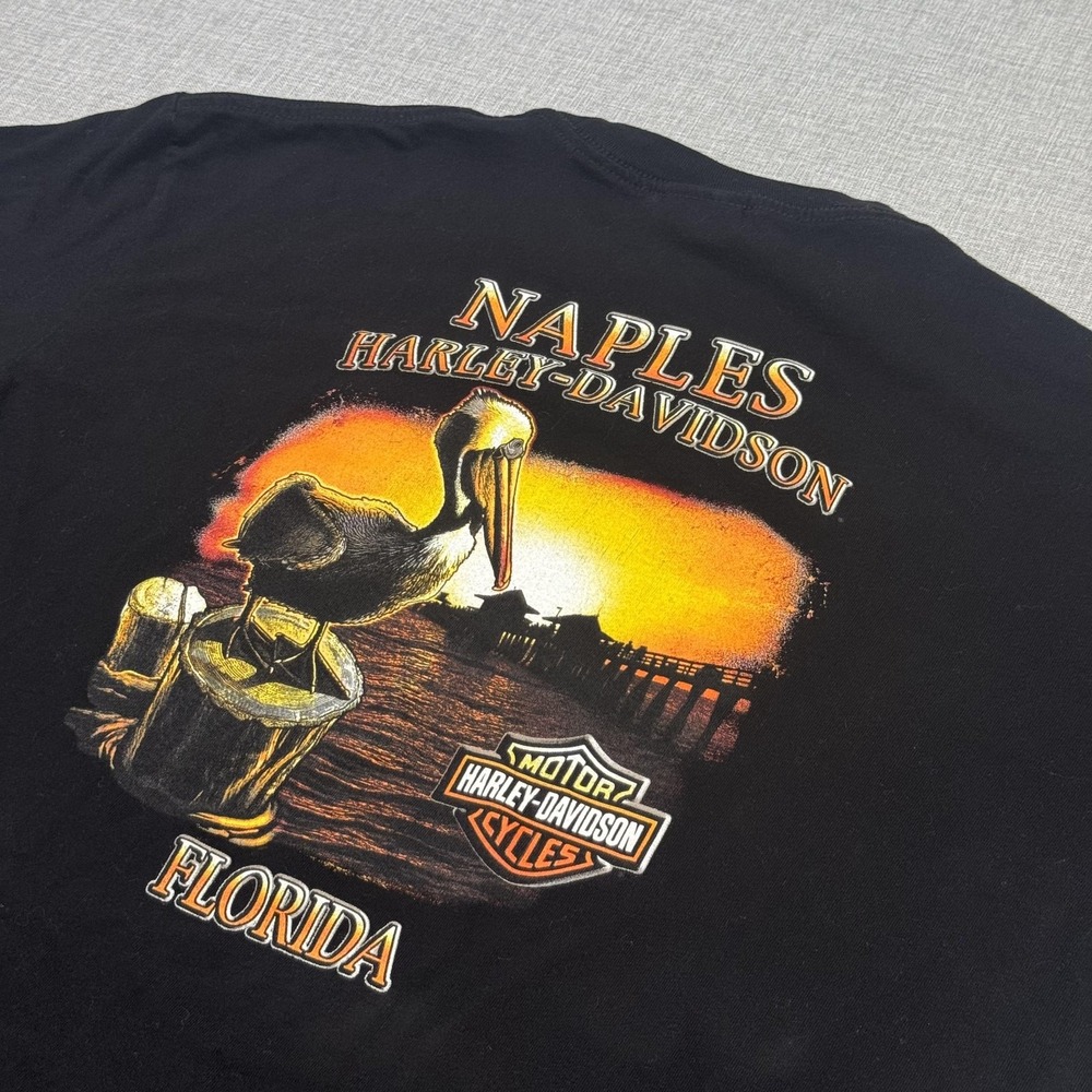Harley-Davidson‎ Motorcycle T-Shirt Mens XL Black Naples Florida Pelican Graphic